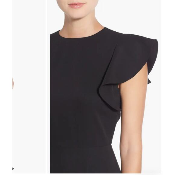 NEW Chelsea 28 Flutter Sleeve Stretch Sheath Little Black Dress Size: 14 - Picture 3 of 10